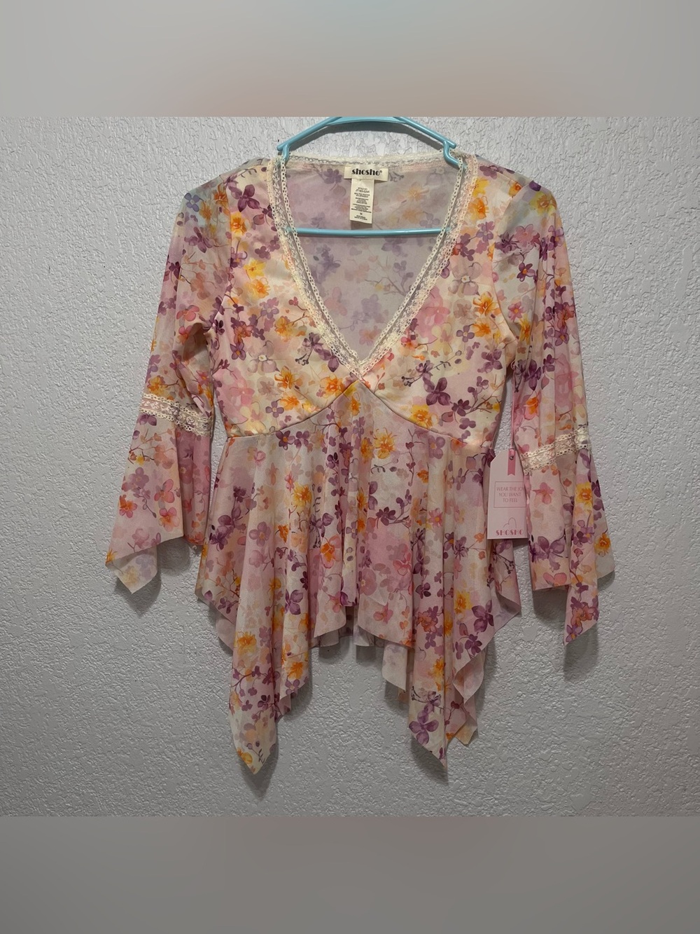 Shosho pink floral chiffon blouse sizes M,L